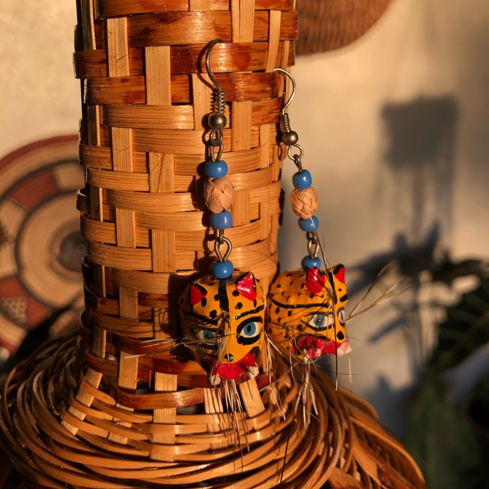 Vintage Jaguar Wooden Earrings